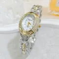 Luxury oval rhinestone quartz women watch with gold silver chain bracelet for elegant daily wear. - Silver and Gold White