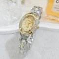 Luxury vintage style oval rhinestone women watch, elegant quartz bracelet watch for ladies. - Two-tone Gold