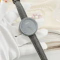 Women stylish grey leather quartz watch with floral rhinestone dial elegant timepiece accessory - Gray