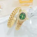 Montre bracelet quartz serpent femme luxe cadran vert lunette strass bracelet tressé. - Or Vert