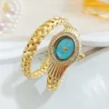 Montre quartz serpent de luxe pour femme, bracelet tressé doré avec cadran bleu et strass. - Or Bleu
