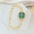 Elegante goldene Damenuhr mit grünem Zifferblatt und modischem Gliederarmband Quarzuhr - Grün (Modell 02)
