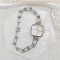 Elegante quadratische Damenuhr mit Strass und modischem Kettenarmband, schick und luxuriös. - Silberne Metallkette (Stil 2) / Silber Weiß (Stil 2)
