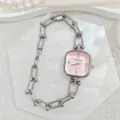 Rosa quadratische Strass Damen Quarzuhr mit stilvollem Kettenarmband für den Alltag. - Silberne Metallkette (Stil 2) / Silber Rosa (Stil 2)