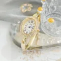 Vintage Oval Rhinestone Quartz Bracelet Watch for Women Luxury Gold Dress Wristwatch - Rhinestone Style / Gold and White