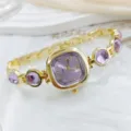 Elegante reloj de cuarzo con pulsera de gema violeta y esfera cuadrada para mujer chic. - Púrpura