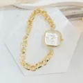 Schicke quadratische Damenuhr mit Strass und goldener klobiger Kettarmband, Quarz Armbanduhr. - Stil 01 Weiß