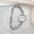 Schicke quadratische Damenuhr mit Strasssteinen und silbernem Kettenarmband, elegante Modeuhr. - Silber Weiß (Stil 1)