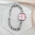 Silberfarbene Edelstahl Kettenarmband Quartezuhr mit elegantem rosa quadratischem Zifferblatt. - Silber Rosa (Stil 1)