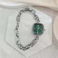 Elegante quadratische Damenarmbanduhr mit grünem Zifferblatt und klobigem Kettenarmband. - Silber Grün (Stil 1)