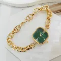 Elegante quadratische Damen-Quarzuhr mit grünem Zifferblatt und goldenem Kettenarmband, schick. - Modell 01 Gold Grün