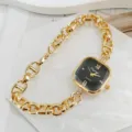 Gold Quadratisches Zifferblatt Damen Quarzuhr Dicke Kette Armband Elegante Mode Uhr - Modell 01 Gold Schwarz
