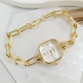 Quadratische Strass-Quarzuhr mit luxuriösem Kettenarmband für Damen Mode elegante Armbanduhr - Gold Weiß (Stil 2)