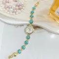 Luxuriöse elegante Damen Quarzuhr mit Türkis Stein und goldenem Armband für den Alltag. - Türkis Stil (01)