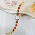 Elegante Quarzdamenuhr mit roten Steinverzierungen luxuriöses Mode Armbanduhr Design - Rot-Schwarz-Stein-Stil (02)