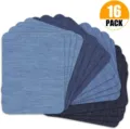 Detailed view of assorted blue denim fabric patches set for DIY clothing repair and crafts. - 16 Pieces/Pack / Multicolor