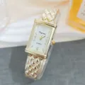 Luxus Damen rechteckige Quarzuhr mit stilvollem goldenen geometrischen Kettenarmband. - Weißes Zifferblatt Gold Armreif (Arabische Ziffern)