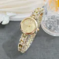 Elegant women rhinestone quartz watch with gold link bracelet design fashion luxury wrist watch - Gold