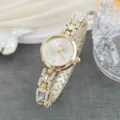 Elegant gold rhinestone women quartz watch luxury fashion crystal bracelet wrist watch - White
