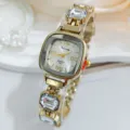 Damen quadratische Quarzuhr mit Strasssteinen goldfarbenes Metallarmband modisch eleganter Zeitmesser - Weiß