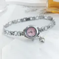 Elegante Damen Quarzarmbanduhr mit Herz Armband Kette und rosafarbenem Zifferblatt chic. - Silberrosa