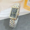 Luxus rechteckige Quarzuhr für Damen, stilvolles zweifarbiges geflochtenes Armband. - Zweifarbig Gold Schwarz Nummer