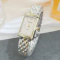 Damen Quarzuhr mit rechteckigem Zifferblatt stilvolles Metallarmband fuer Damen - Zweifarbig Gold Rosa Nummer