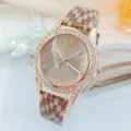 Luxus Strass Damen Quarzuhr mit elegantem Lederarmband, modische Alltag Armbanduhr. - Braun