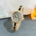 Elegant rhinestone women watch quartz analog wrist watch with black links and grey dial - Gold Black