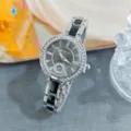 Silver rhinestone women watch quartz fashion dress wristwatch with black link bracelet detail. - Silver Black