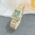 Retro square women quartz watch green dial gold metal bracelet fashion elegant wrist watch - Gold Green