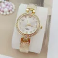 Elegante Damen Quarzuhr mit Strass Gold Ton Design digitales Zifferblatt Modische Armbanduhr - Gold Weiß