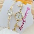 Elegantes Damen Strass Quarz Uhr und Armband Set in Gold, stilvolles Detaildesign für Frauen. - Künstlicher Strass Schmetterling Stil (Artikel 2025208)