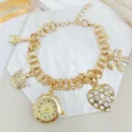 Gouden strass charm armband horloge quartz met leuke hangers voor vrouwen mode sieraden. - Model 01 Goud