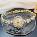 Luxury gold women quartz watch with sparkling rhinestones floral bracelet fashion timepiece - Watch Only Style / Gold