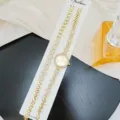 Gold rhinestone ladies quartz watch and bracelet set, elegant floral design for women. - Watch and Bracelet Set / Gold