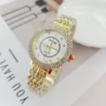 Goldene Strass Quarz Damen Armbanduhr Luxus funkelnde elegante Uhr für modevolle Frauen - Goldfarbe Weiß