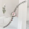 Silber Strass Blatt Damen Quarz Uhr mit rosa Zifferblatt elegante Mode Armbanduhr - Silberrosa