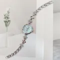 Damen Silber Strass Blatt Quarz Uhr mit Zifferblatt Zahlen, elegante Mode Armbanduhr für Alltag. - Silber & Blau