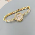 Reloj cuarzo oro mujer estrás pulsera floral moda elegante reloj de pulsera chic - Dorado Blanco
