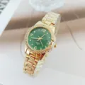 Montre quartz femme luxe bracelet métal doré cadran vert strass mode élégante - Or et Vert