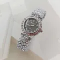 Luxury rhinestone quartz watch for women with sparkling crystal dial and elegant bracelet strap. - Silver Black