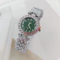 Elegant women rhinestone quartz watch with green dial and sparkling crystals for daily - Silver Green