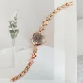 Elegante roségoldene Damen-Quarzuhr mit einem atemberaubenden Weizenblatt-Strass-Armband-Design. - Roségold Schwarz