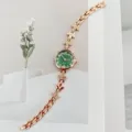 Elegante roségoldene Damenuhr Quarz mit grünem Zifferblatt und Strass Weizen Armband. - Roségold Grün