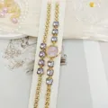 Elegante Damen Quarzuhr Set mit lila Kristall Schmetterling Gliedern und Goldkette. - Gold Violett