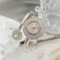 Montre bracelet quartz femme strass fleur exquise élégante montre-bracelet argent bijoux accessoires - Rose Argent