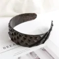 Transparent dark brown plastic geometric pyramid stud headband fashion hair accessory for women - 19cm Glossy Transparent Black Textured Headband - LT Black