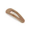 Brown metal snap hair clip close-up showing glossy painted finish and minimalist daily style. - Glossy Coffee