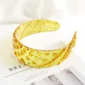 Transparent yellow geometric plastic headband, stylish acrylic hair hoop for daily fashion wear. - 19cm Glossy Transparent Yellow Textured Headband - LT Yellow 13